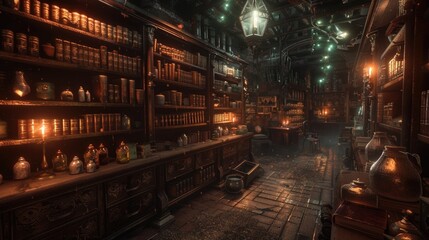 Wander through a dark academia dreamscape, where shelves overflow with ancient leatherbound books and bewitching potion bottles