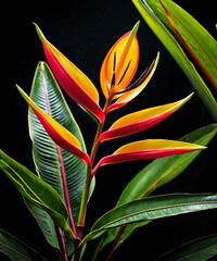 Vibrant Heliconia Flower in Motion - Tropical Paradise Photorealism | A stunning close-up image of a single Heliconia spp. flower captured in a dynamic, motion-inspired style. vibrant orange