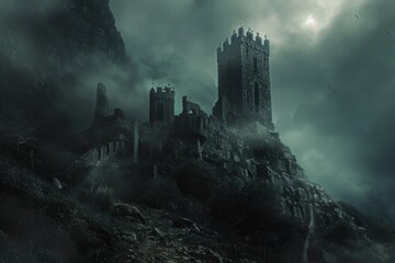 Valley of Shadows,The Sinister Presence of a Dark Castle Amidst the Atmosphere of Hell