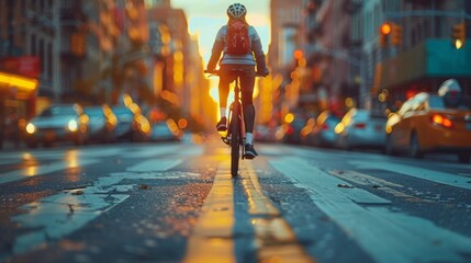 Cyclist commuting through the city - obrazy, fototapety, plakaty