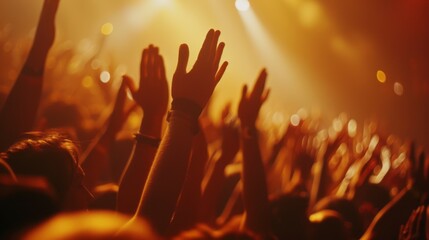 Energetic Live Music Concert. Audience Applauding and Cheering - obrazy, fototapety, plakaty