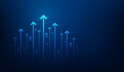 business arrow graph stock market growth to success. financial data graph strategy.market chart profit money. startup trading to success. vector illustration hi-tech. - obrazy, fototapety, plakaty