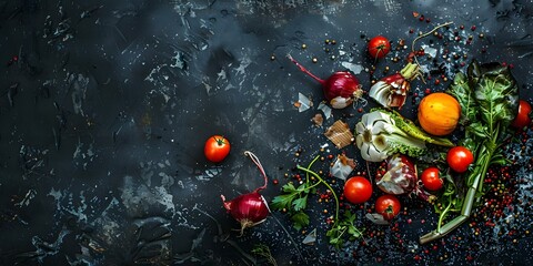 Photo of rotten vegetables in trash illustrating food waste and loss at home. Concept Food Waste, Rotten Vegetables, Home Environment, Loss, Trash Illustration - obrazy, fototapety, plakaty