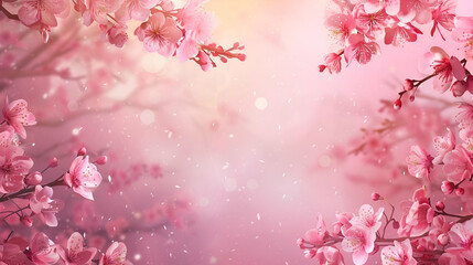 Obraz na płótnie Canvas floral spring banner, blooming sakura on pink background with copy space