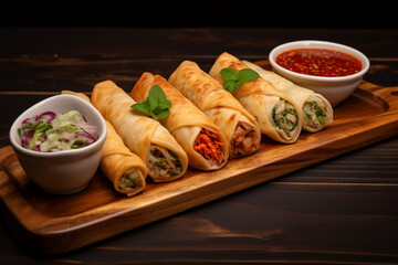 Chicken spring rolls with sauce