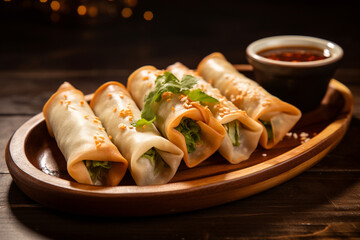 Chicken spring rolls with sauce