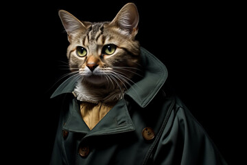 Mysterious Feline Detective Elegantly Poses in Trench Coat - Cat Spy Banner