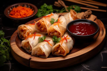 Chicken spring rolls with sauce