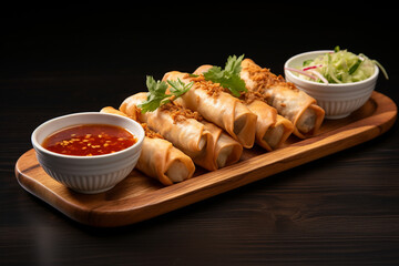 Chicken spring rolls with sauce