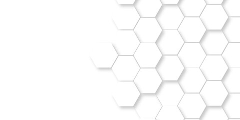 Seamless pattern with hexagons. 3d Hexagonal structure futuristic white background and Embossed Hexagon. Hexagonal honeycomb pattern background with space for text. Abstract Technology, Futuristic.
