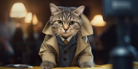 Whiskered Detective on Duty: Mystery Awaits in Stylish Feline Sleuth Banner