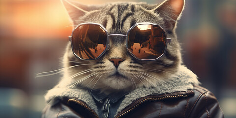 Cool Cat in Sunglasses: Stylish Feline Fashion Statement - Urban Chic Banner