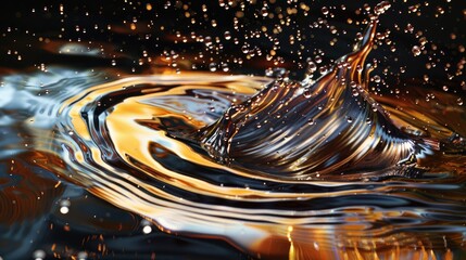 An artistic representation of sound waves causing a splash in a pool of liquid mercury