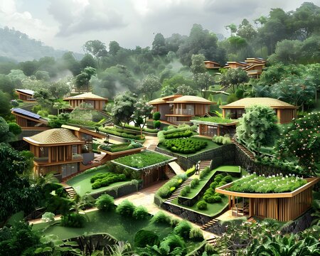 Eco-village, sustainable living model, community in action