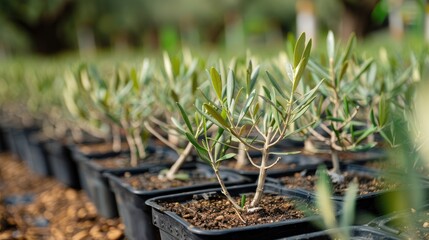 Olive tree saplings in a nursery