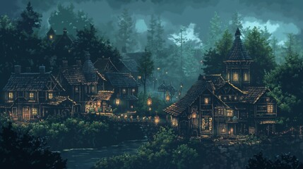 Pixel art fantasy village