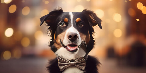 Elegant Canine Ready for a Gala Event in Bokeh Light Banner