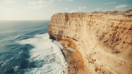 Aerial view of dramatic cliff edge by the sea popular touristic destination for extreme travel