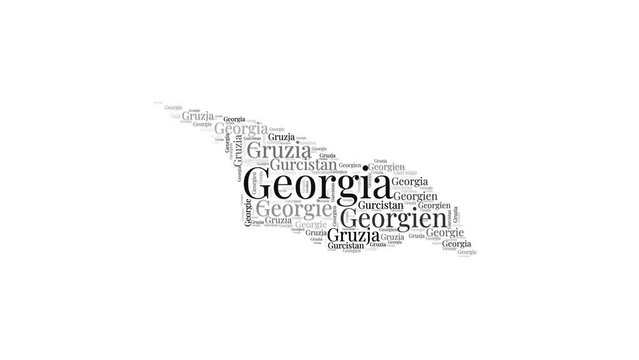 Georgia shape words animation. Georgia boundary filled with country names animated. Country opening, intro, presentation video.