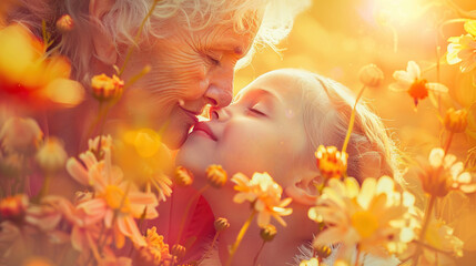 Mothers Day,
happy mother and daughter in spring, beautiful woman with child, love family concept