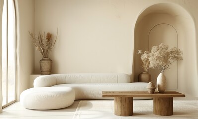 Minimal modern living room with light beige walls