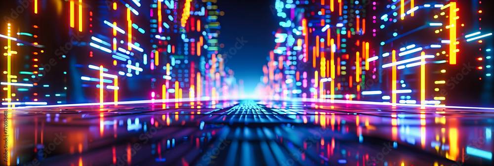 Wall mural futuristic network structure over a cityscape, illustrating the complexity of modern digital connect