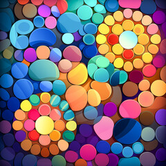 Colorful abstract digital art composed of overlapping circles and polygons 