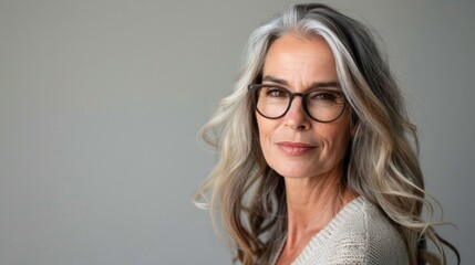 Fototapeta premium Smiling senior adult woman with gray hair generative ai