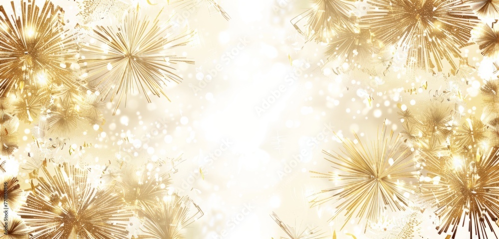 Poster gold fireworks, simple lines simple design with white space generative ai
