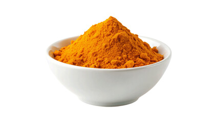 Paprika powder in a white bowl on a transparent background