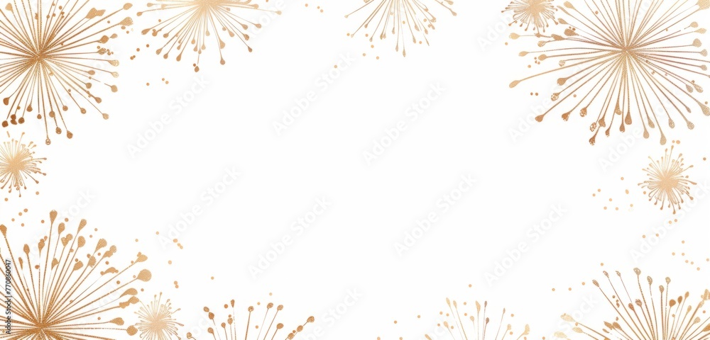Poster golden fireworks white background delicate details an empty space for text or words generative ai