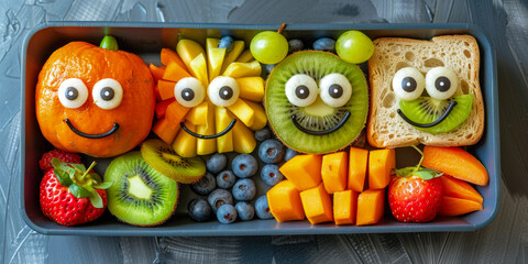 Creative Fruit and Veggie Faces in Lunchbox for Kids