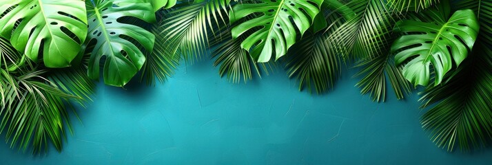 Fototapeta na wymiar Tropical Palm Tree Leaf On Summer, Background HD, Illustrations