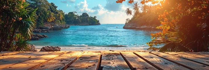 Tropical Sea Island Wooden Floor Background, Background HD, Illustrations