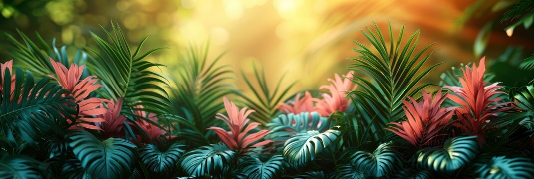 Tropical Summer Background Fern Leaves, Background HD, Illustrations