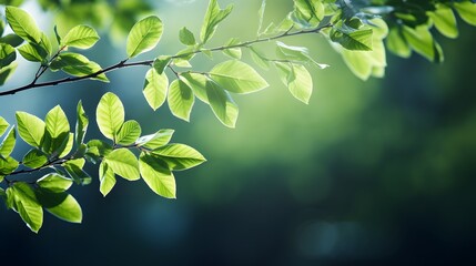 tree branch with green leaves background - obrazy, fototapety, plakaty