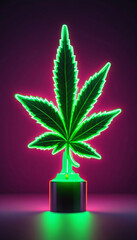 Cannabis Leaf By Judge'S Hammer, Legalization Concept, Neon 3D Render.
