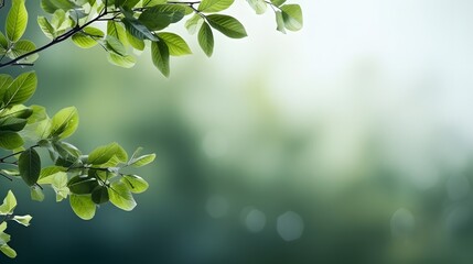 tree branch with green leaves background - obrazy, fototapety, plakaty
