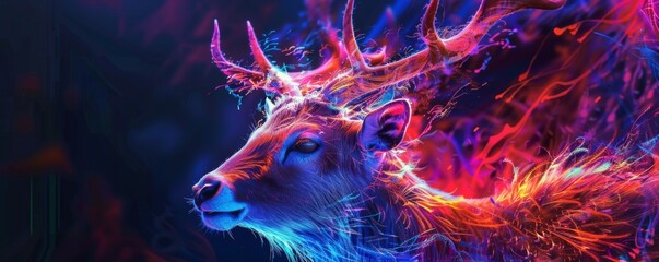 Animals bathed in abstract lights, creating a spectacle of vibrant colors and shadows, a visual feast - obrazy, fototapety, plakaty