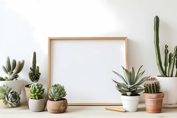 A blank wooden frame mockup on the table