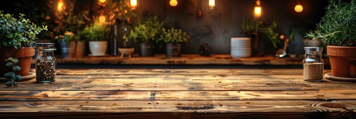 Wooden Table On Blurred Background Kitchen, Background HD, Illustrations