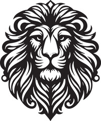 Wild roaring lion king head tattoo set.  lions heads black and white ink sketch silhouettes