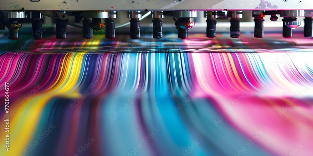 Poster a large format printer in use producing a colorful design on a sheet of paper. concept large format 