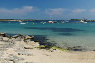 Boats Anchoring In The Marina Of Colonia Sant Jordi Mallorca On A Wonderful Sunny Spring Day With A...