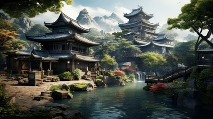 Fantastical depiction of the serene beauty of japanese nature in a captivating fantasy art style