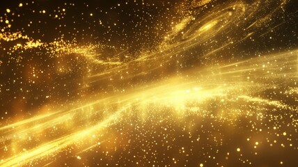 Golden glittering lights in cosmic space - Glowing particles and sparkling stars creating a sense of luxury and grandeur in this mesmerizing cosmic scene - obrazy, fototapety, plakaty