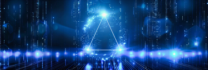 Obraz premium Into the Digital Depths, A Blue Futuristic Tunnel, Where Technology and Design Lead the Way Through Cyberspace