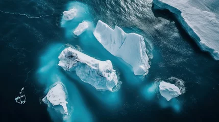 Gordijnen Top down drone shot of icebergs with muted colors © CruelOwl