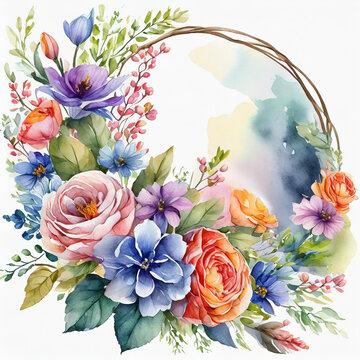 Detailed watercolor painting of beautiful floral composition. Spring bouquet. Hand drawn art.