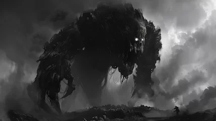 Fotobehang Fantasy horror scene huge demon monster  , a horror book cover idea . © Piyaporn
